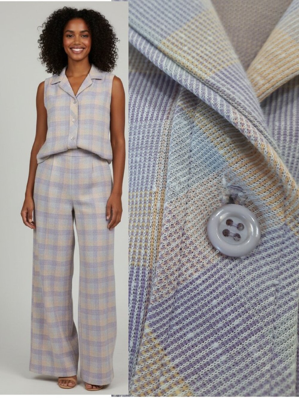 Vtg 70s pastel plaid pants set - Union Made